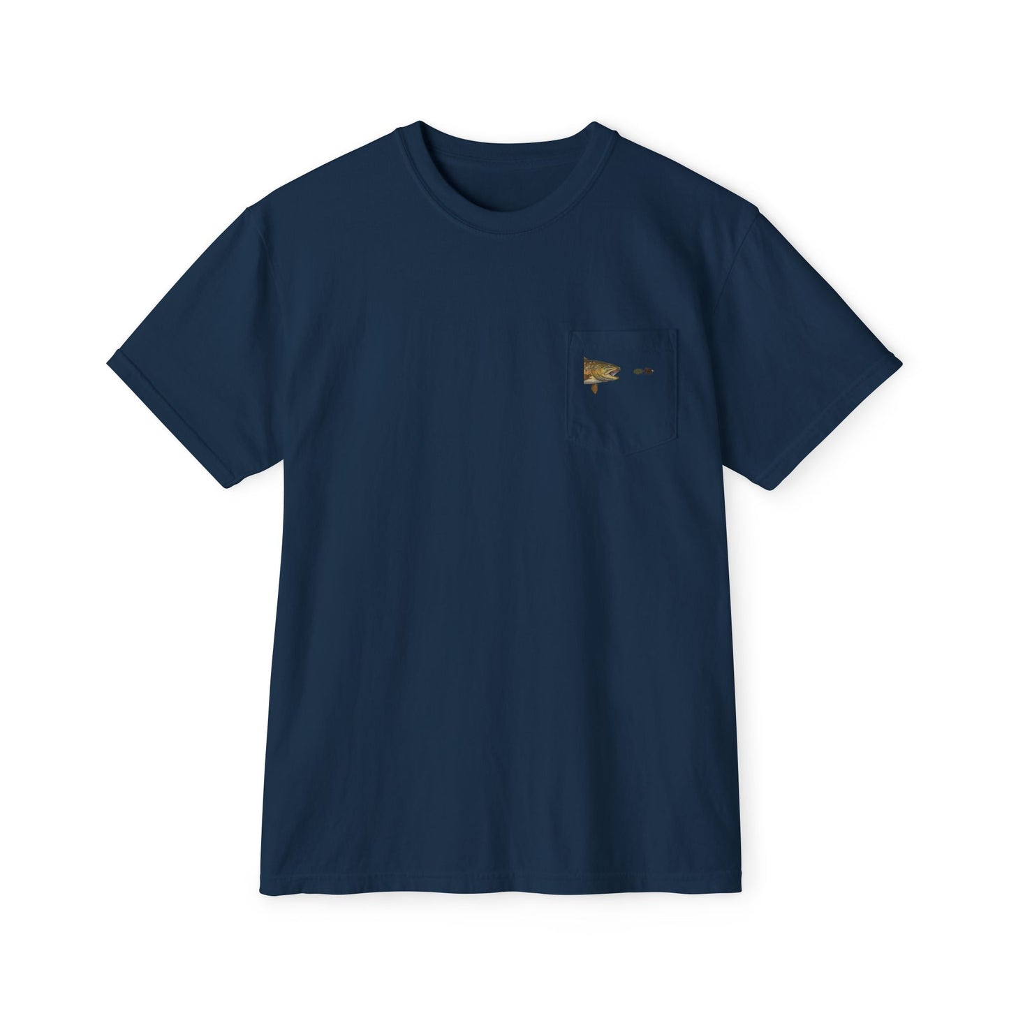 Pocket T-Shirt with Sunset Fishing Graphic — "Wet Hands" Outdoor Tee