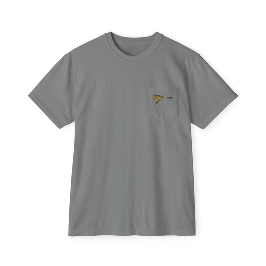 Pocket T-Shirt with Sunset Fishing Graphic — "Wet Hands" Outdoor Tee